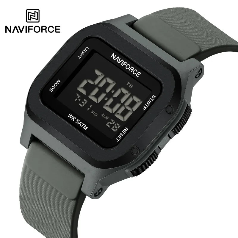 High Quality NAVIFORCE Men's Sport Wristwatch LCD Display 50m Waterproof Alarm Stopwatch BackLight Unique Square Case Gift Clock