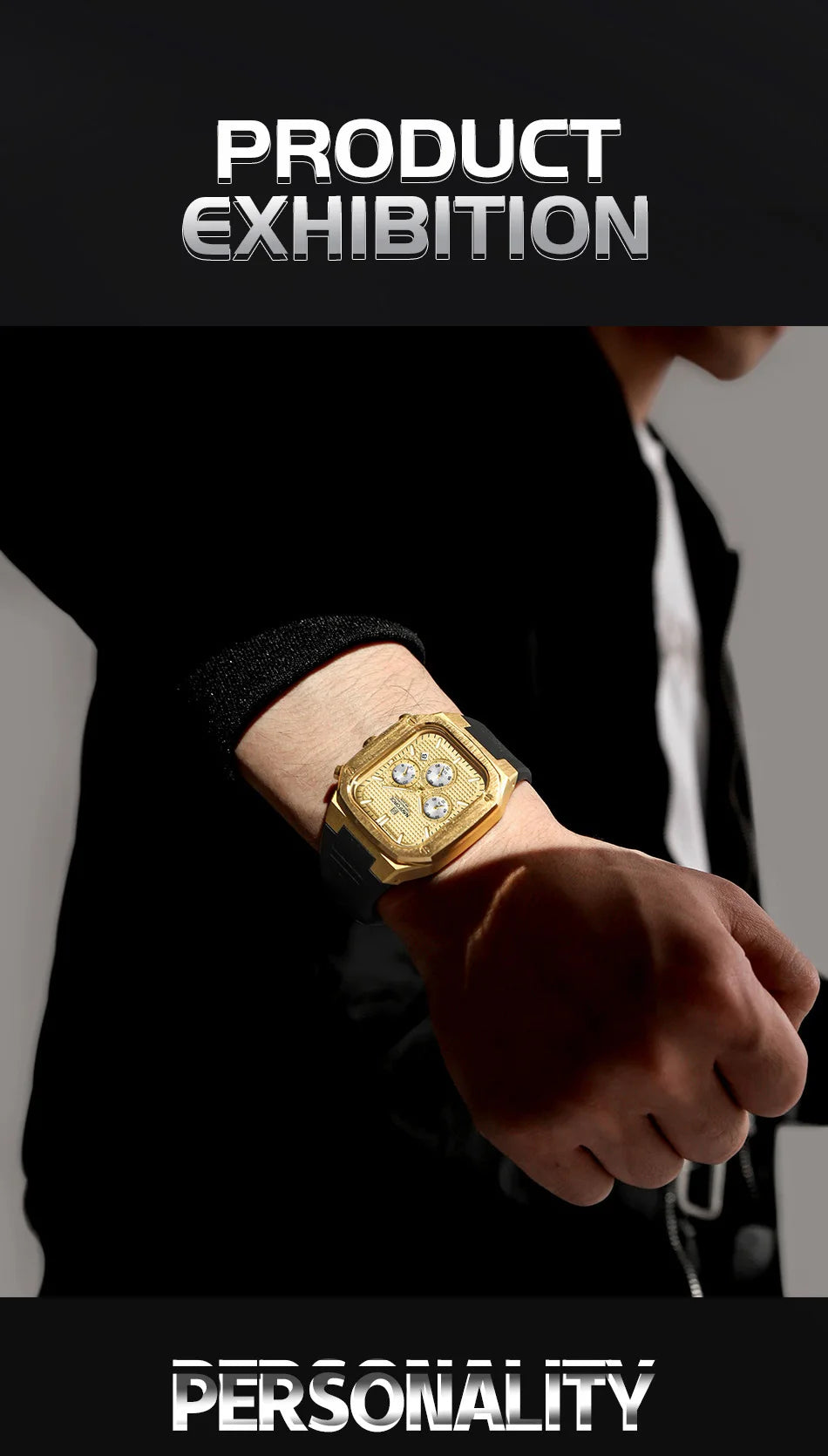 NAVIFORCE Men's Luxury Gold Watch Fashion Silicone Strap Quartz Movement Waterproof Square Wristwatch with Luminous Hands And Da