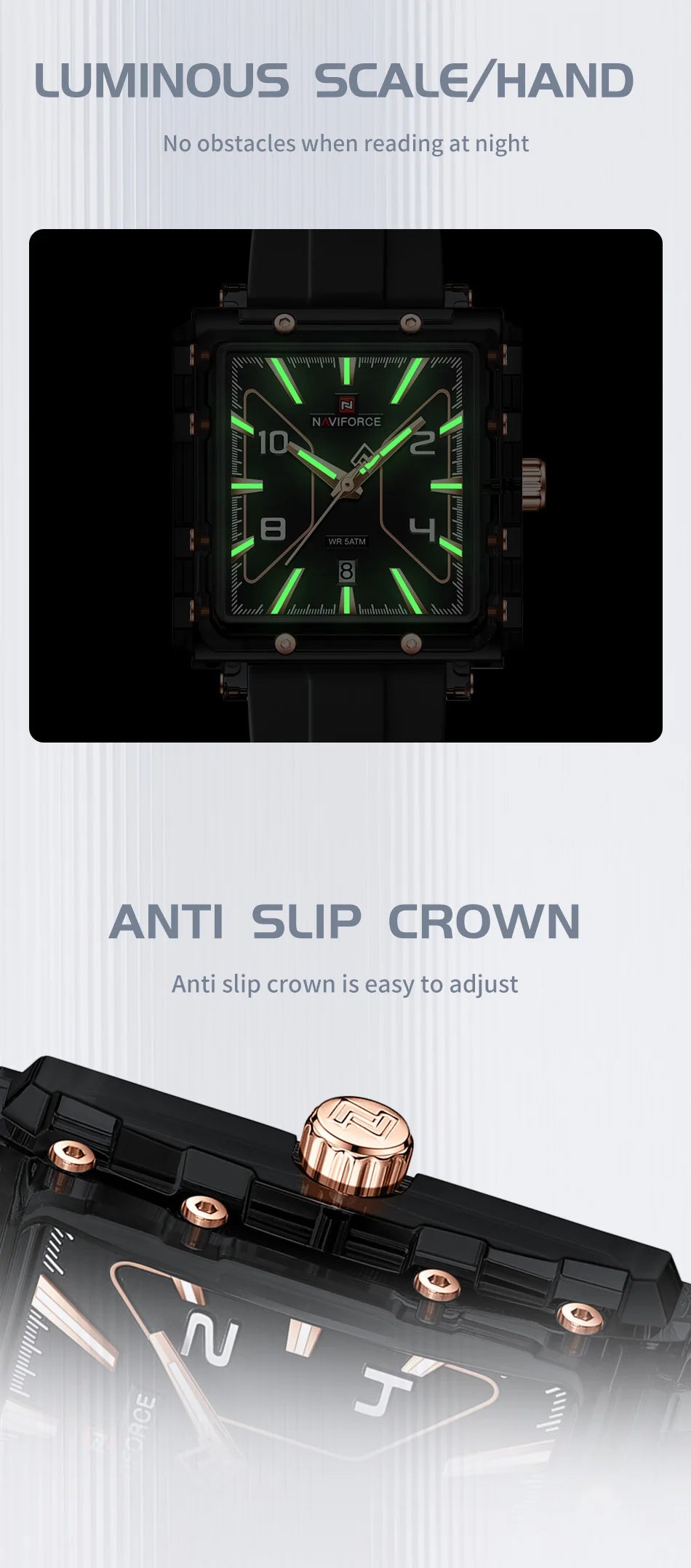 NAVIFORCE High Quality Men Watches 50M Waterproof Sport Date Display Quartz Watch Silicone Luminous Hands boy gift Reloj Hombre