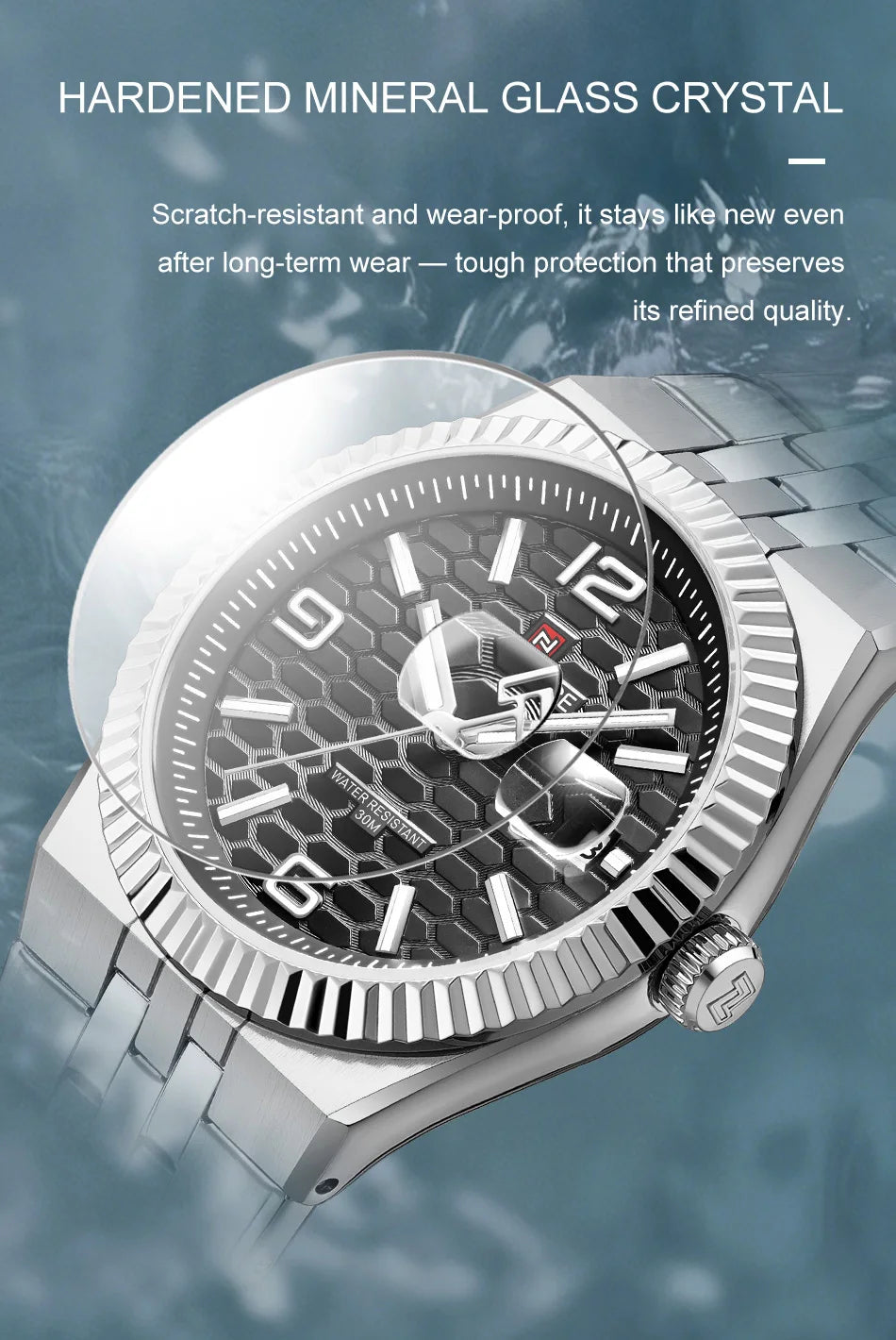 NAVIFORCE Men Watches Quartz Calendar Waterproof Luminous Magnifying Glass Window Stainless Steel Male Luxury Business Watches