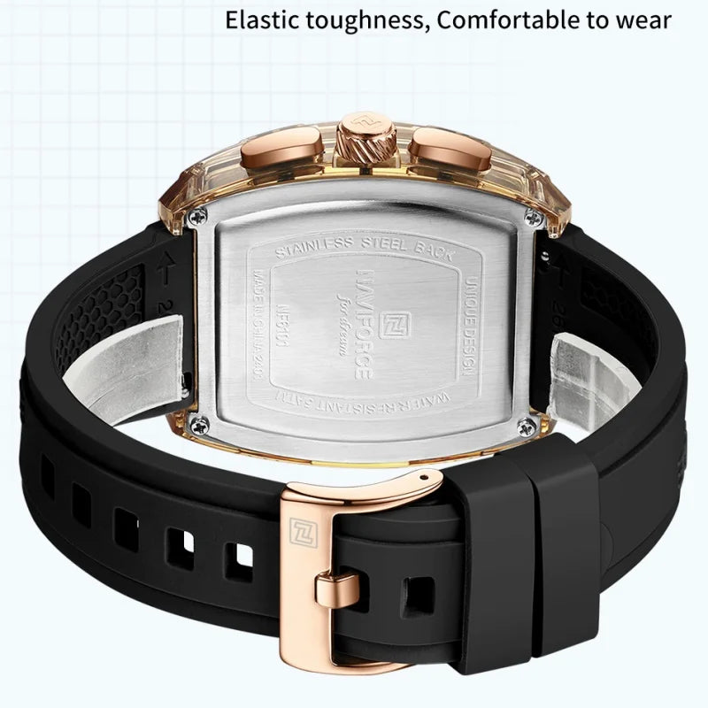 NAVIFORCE Luxury Men's Watch Quartz Chronograph 5ATM Waterproof Luminous Hand Soft Silicone Strap Male Fashion Sports Wristwatch