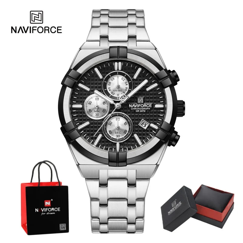 NAVIFORCE Original Watches for Man Waterproof Quartz Chronograph Luminous Stainless Steel Father's Day Male Wristwatch Gift Box