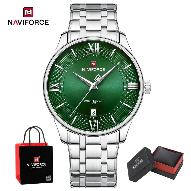 NAVIFORCE Man's Watch Quartz Calendar 30M Waterproof Stainless Steel Male Stylish Daily Luxury Wristwatch Gifts Box Father's Day