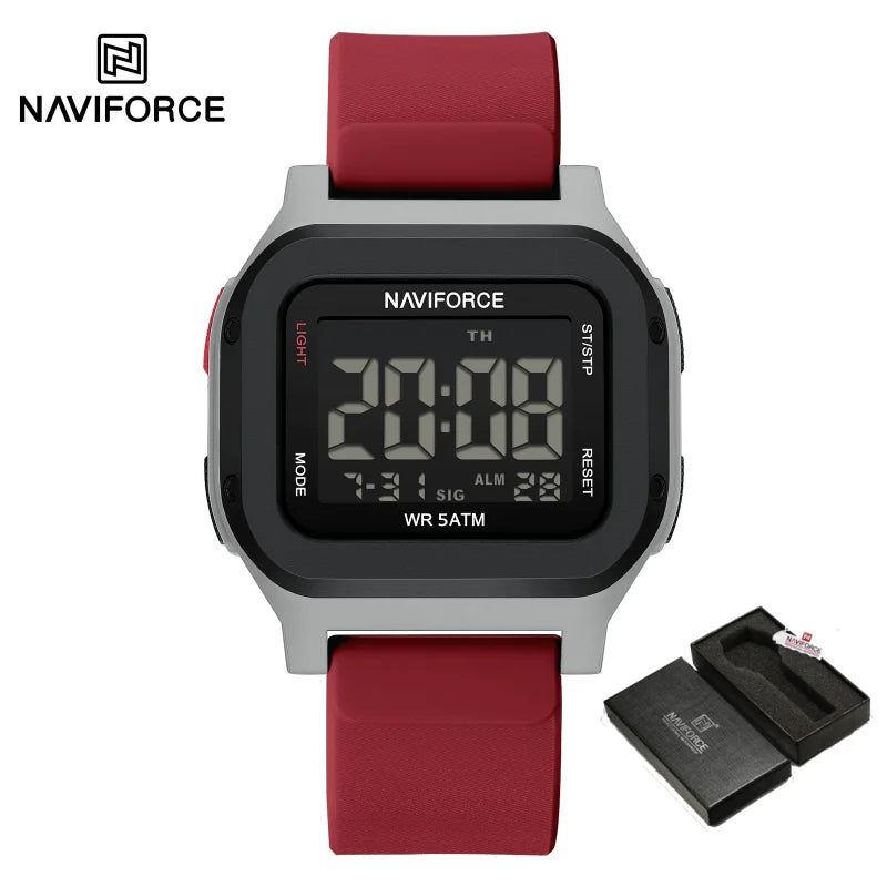High Quality NAVIFORCE Men's Sport Wristwatch LCD Display 50m Waterproof Alarm Stopwatch BackLight Unique Square Case Gift Clock