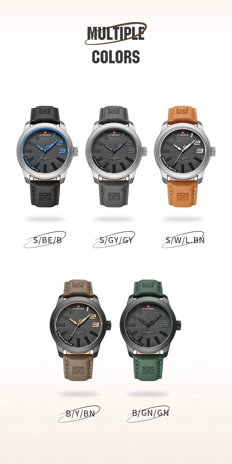 NAVIFORCE Man's Simple Fashion Quartz Watch Waterproof Soft PU Strap Mature Male Outdoor Daily Wear Sports Wristwatch Gifts Box
