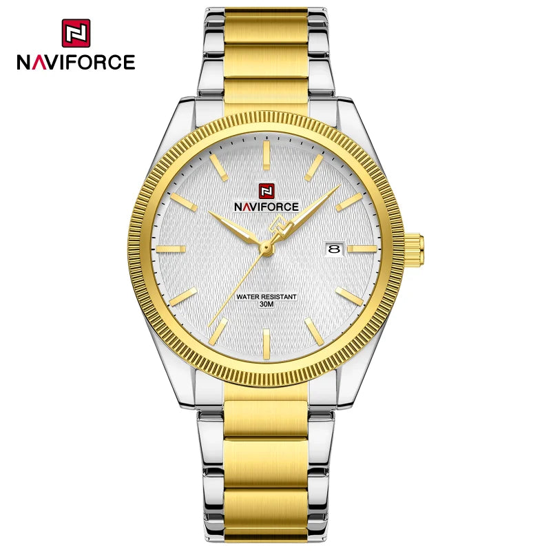 NAVIFORCE Fashion Watches for Men Luxury Business Stainless Steel Strap Quartz Wristwatches Waterproof Calendar Luminous Clock