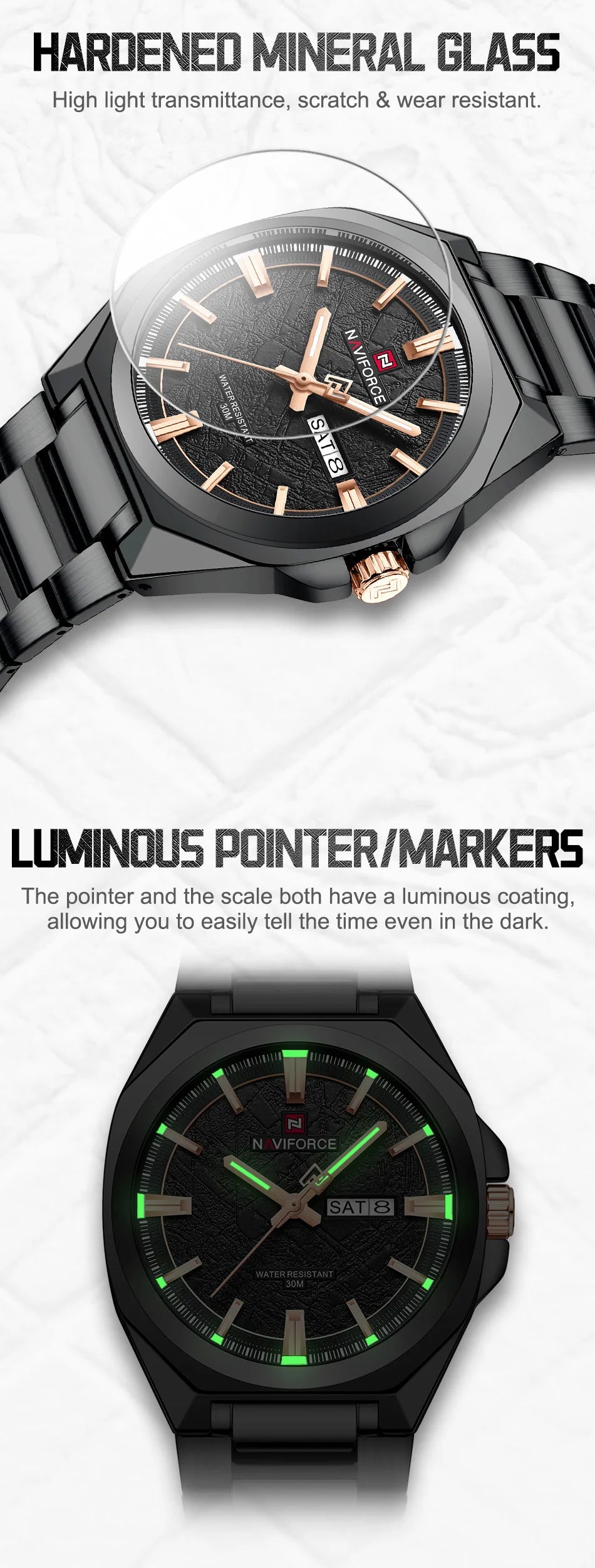 NAVIFORCE Male Quartz Stylish Wristwatch Date Week Display Waterproof Luminous Steel Band Man's Clock Luxury Wristwatch Gift Box