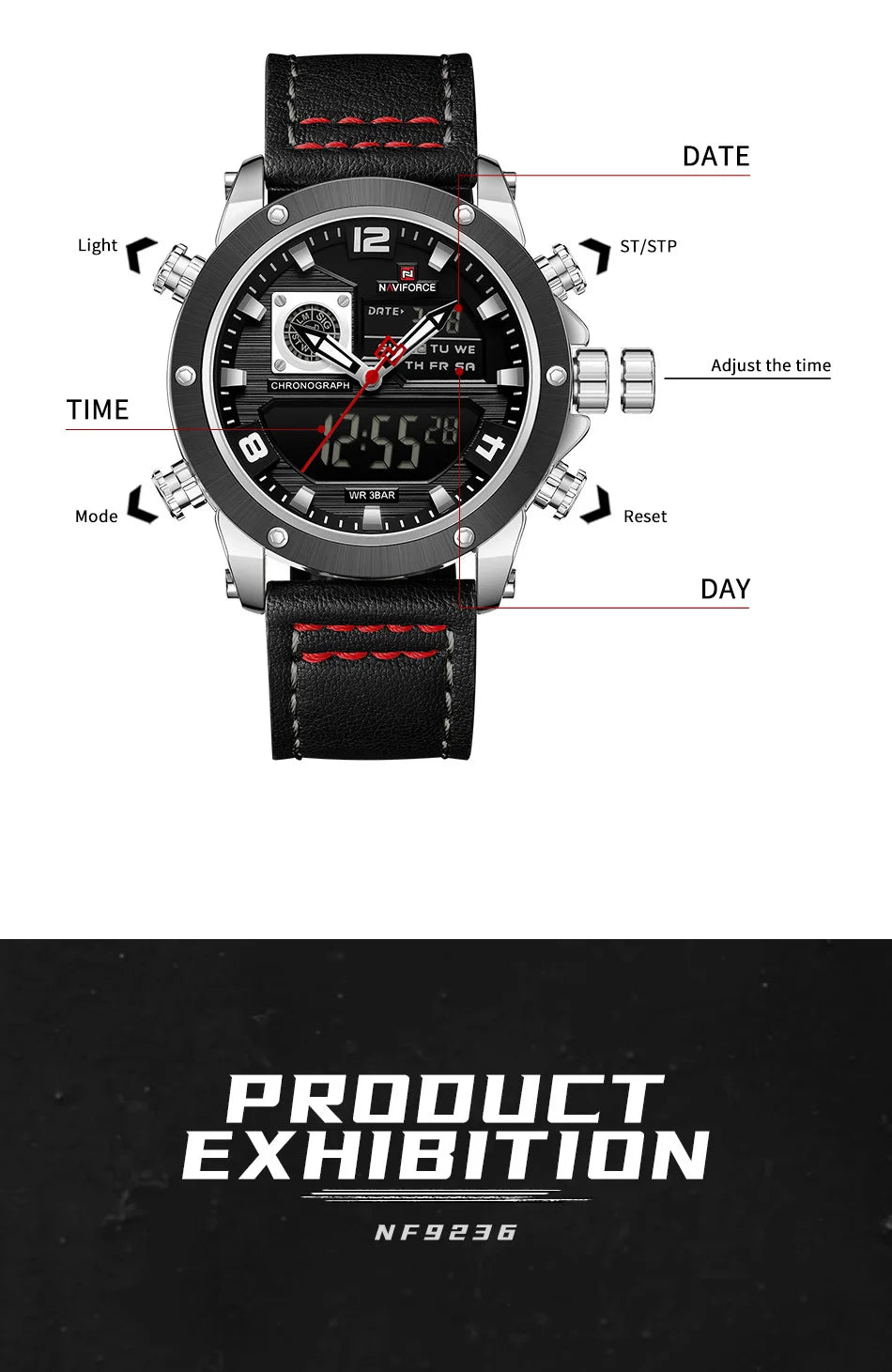 NAVIFORCE Dual Display Watches For Men Top Brand Luxury Military Waterproof Watch Men Casual Sport Digital Watch Montre Homme