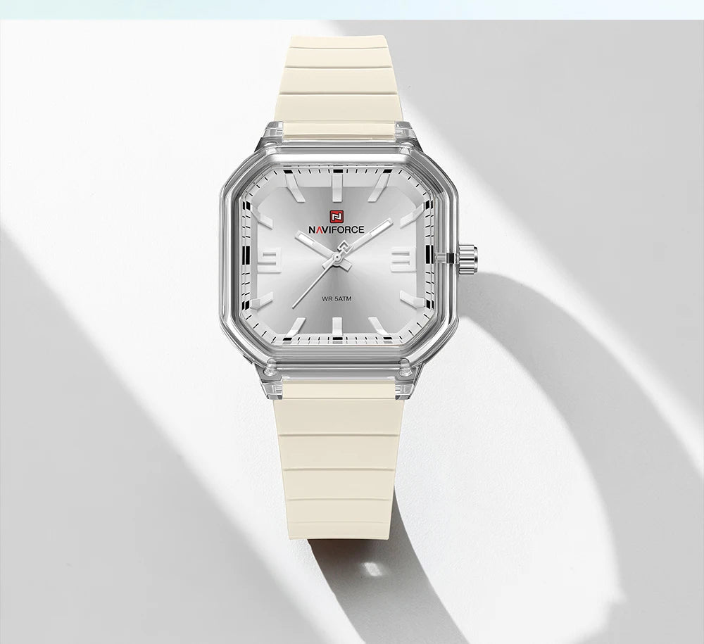 NAVIFORCE Women Polygon Watch Fashion Elegant Watches Display Silicone Strap 5ATM Waterproof Luminous Hand Ladies Gifts Watches