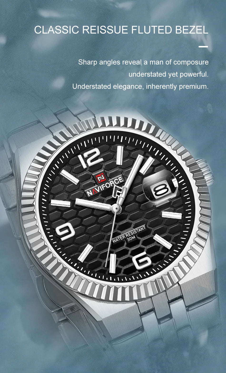 NAVIFORCE Men Watches Quartz Calendar Waterproof Luminous Magnifying Glass Window Stainless Steel Male Luxury Business Watches