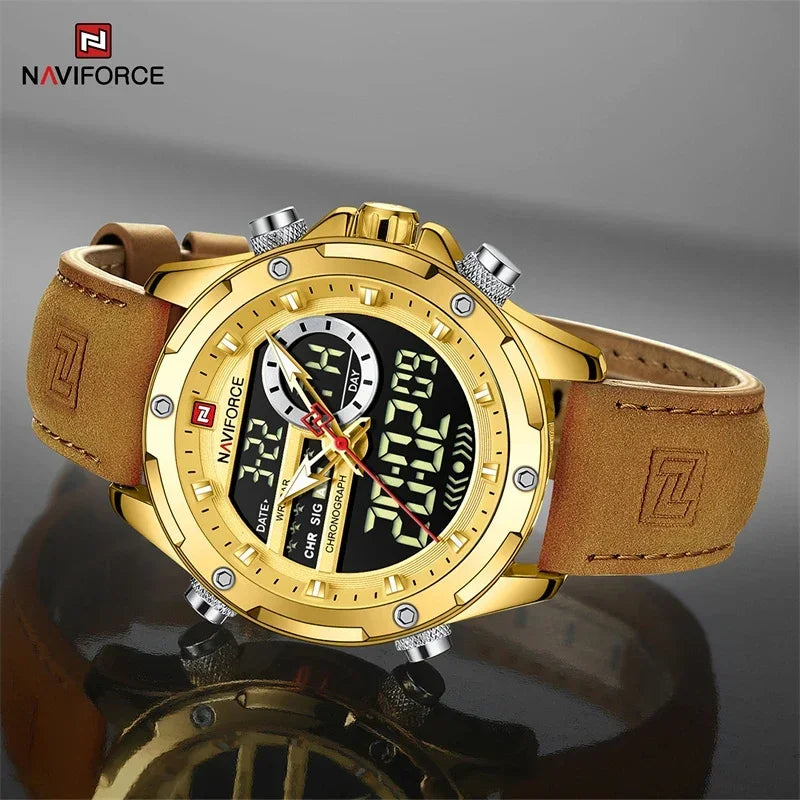NAVIFORCE Quartz WristWatch For Men Luxury Brand Original Watch Casual Sports Chronograph Leather Waterproof Clock Package Gifts