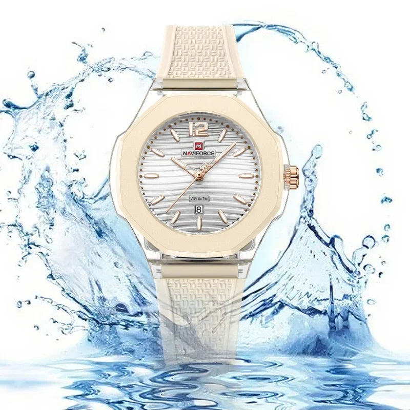 NAVIFORCE Woman Watch Silicone Band Waterproof Elegant Ladies Date Display Wristwatch Luxury Original Quartz Watches for Women