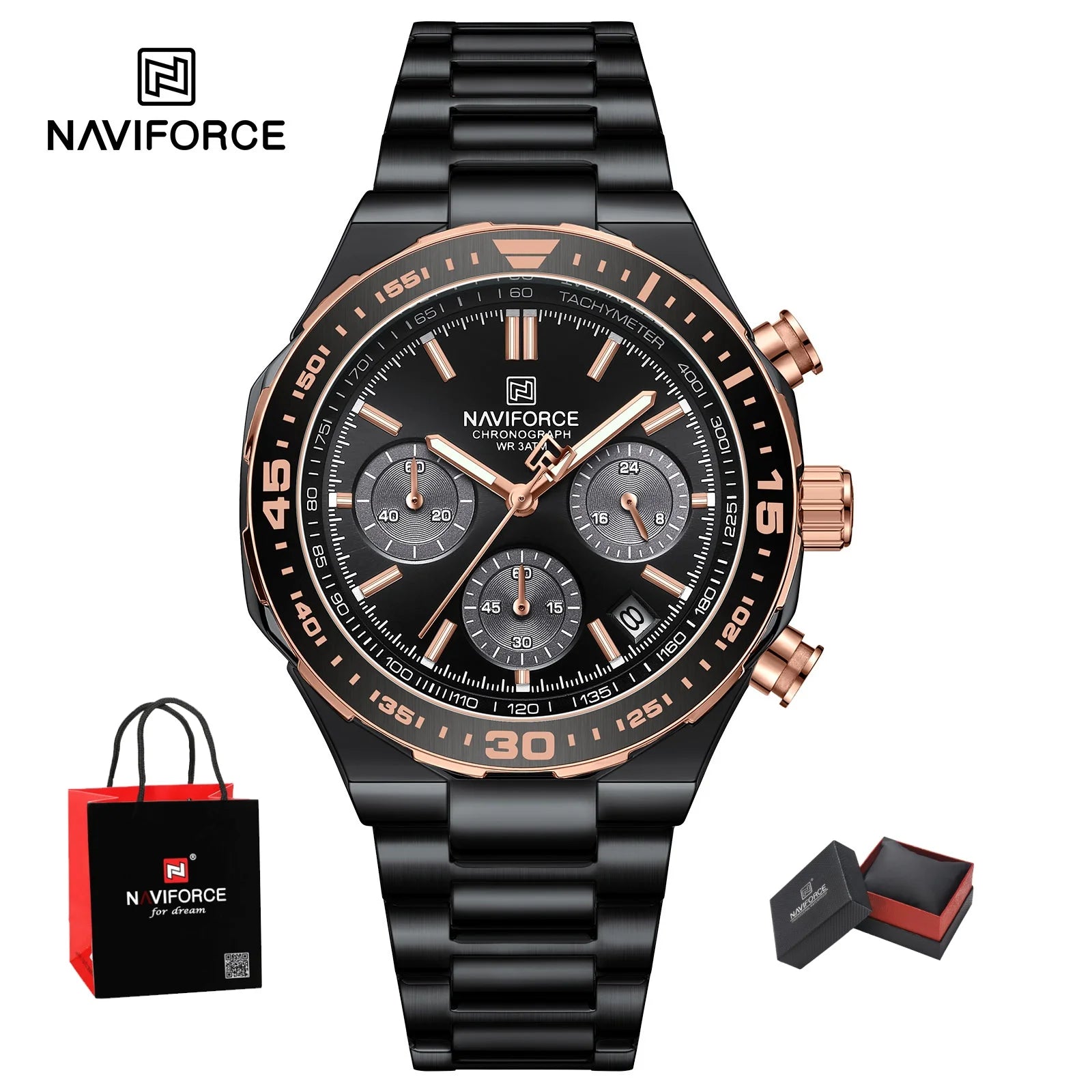 NAVIFORCE Luxury Stainless Steel Waterproof Classic Quartz Wristwatches Fashion Watch Men High Quality Male Big Face Clock Gifts