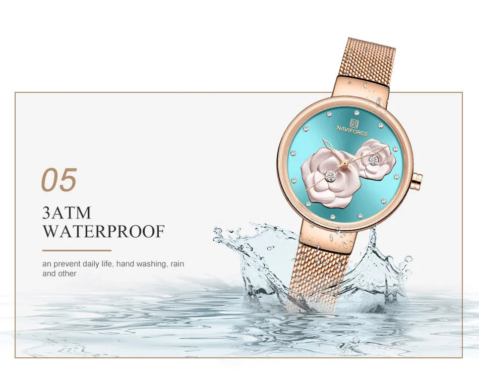 NAVIFORCE Woman's Quartz Watch Steel Band Creative Design Female Luxury Dress Clock Relogio Feminino Wristwatch Gift Box NF5013