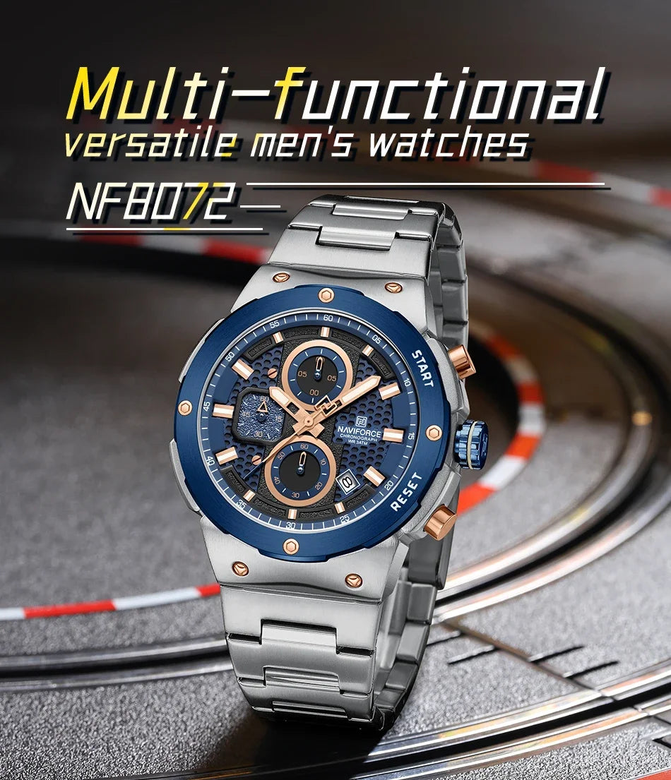NAVIFORCE Luxury Brand Business Casual Watch Sports Multifunctional Chronograph Watches Mens Quartz Stainless Steel Wristwatches