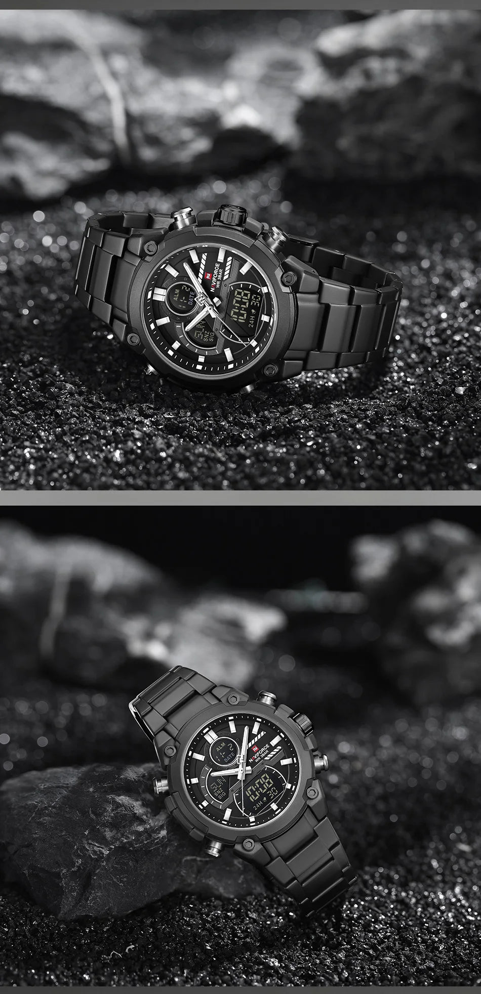 NAVIFORCE Men's Watch Luxury Quartz LCD Digital Sports Military Style Dual Display Chronograph Alarm Clock Wristwatch Gifts Box