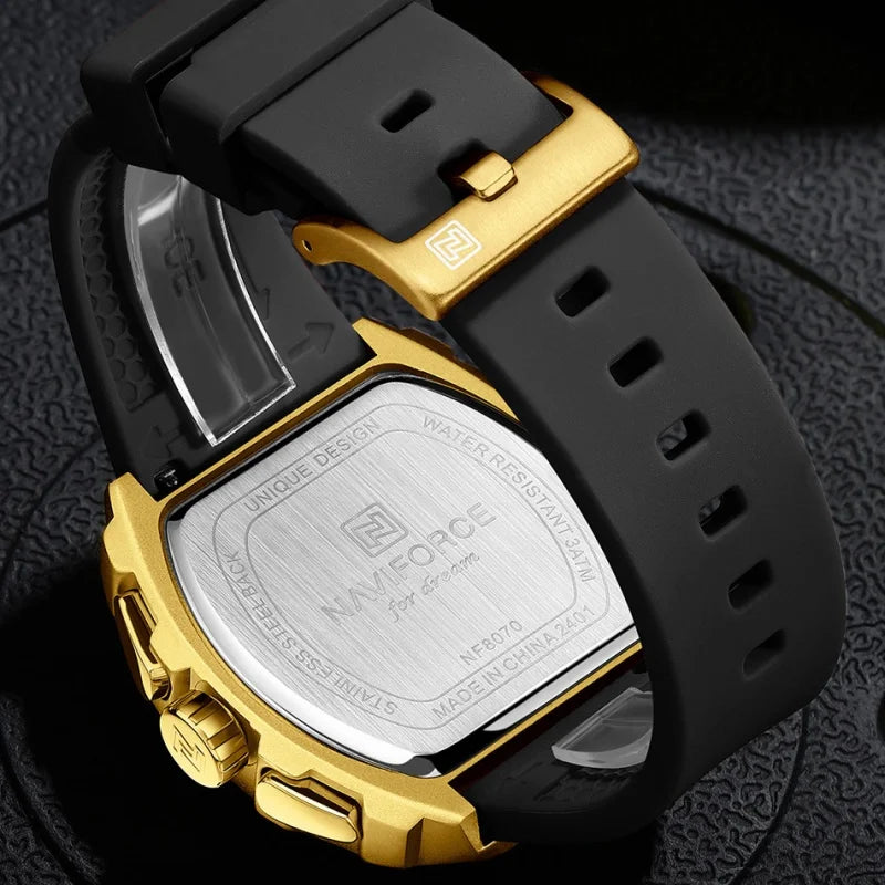 NAVIFORCE Leisure Male Clock Chronograph Watches for Man Quartz 30M Waterproof Luminous Hands Silicone Strap Wristwatch Gift Box