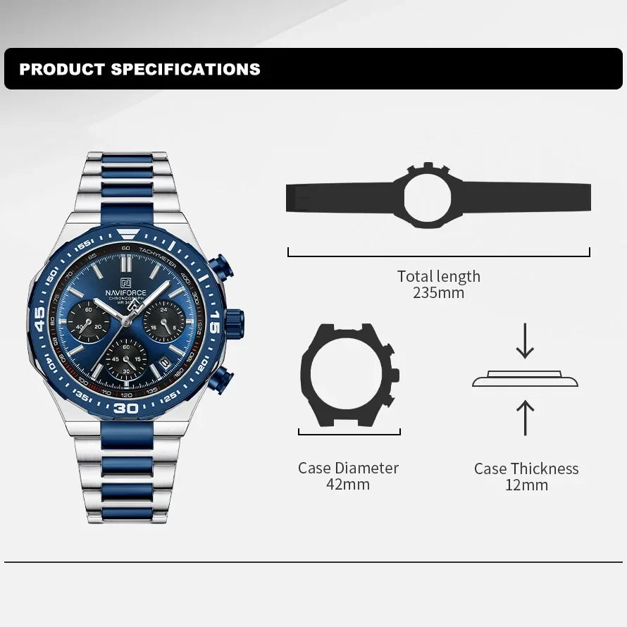 NAVIFORCE Luxury Stainless Steel Waterproof Classic Quartz Wristwatches Fashion Watch Men High Quality Male Big Face Clock Gifts