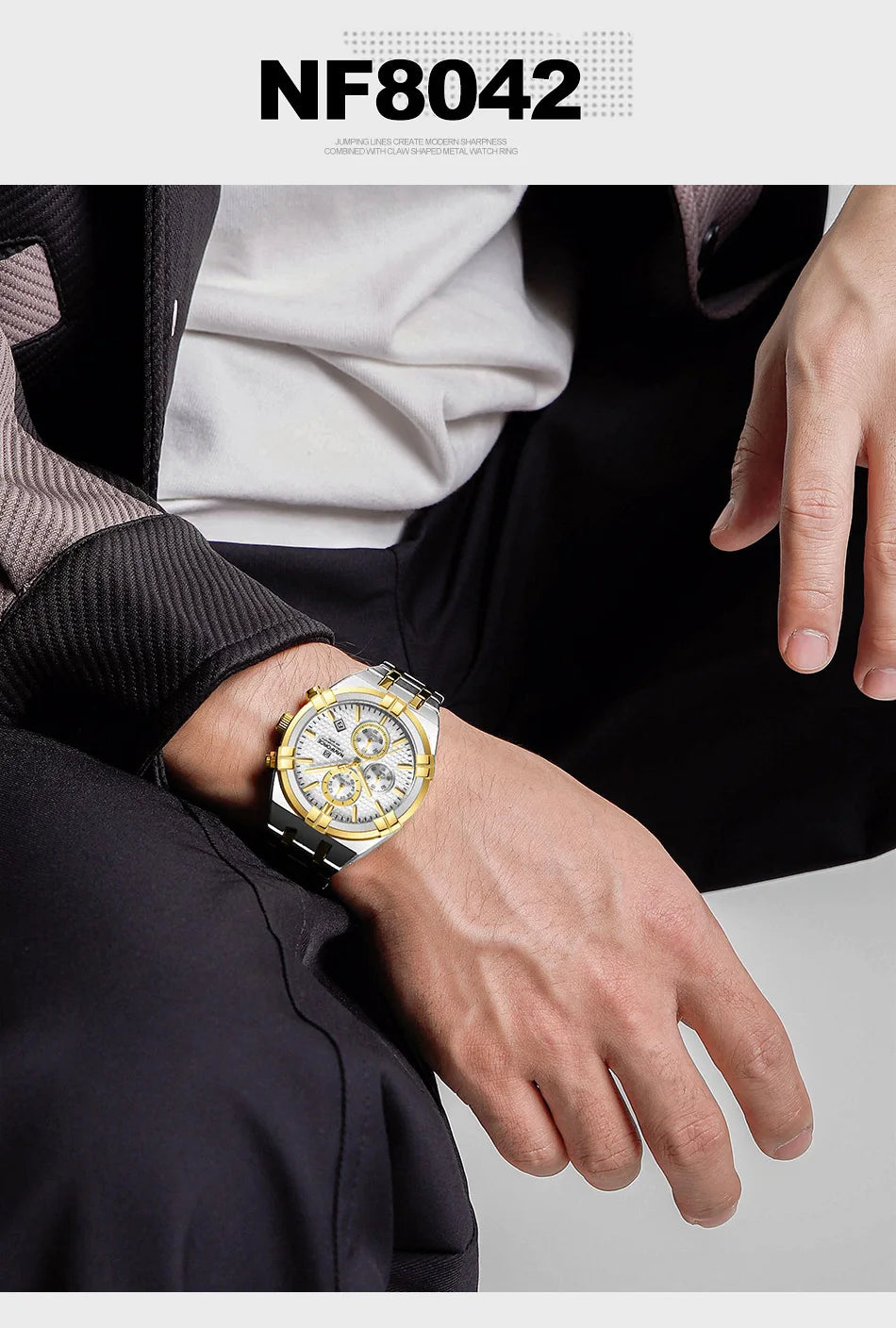 NAVIFORCE Original Watches for Man Waterproof Quartz Chronograph Luminous Stainless Steel Father's Day Male Wristwatch Gift Box