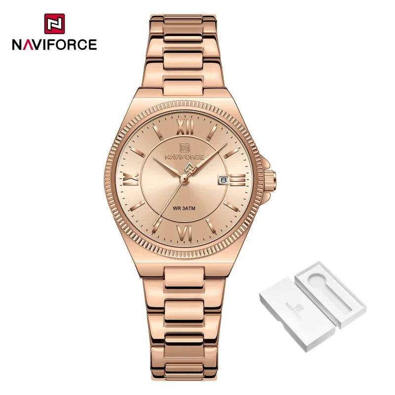 NAVIFORCE Women's Wristwatch Quartz Calendar 30M Waterproof Steel Band Fashion Daily Dress Elegant Ladies Watch Relogio Feminino