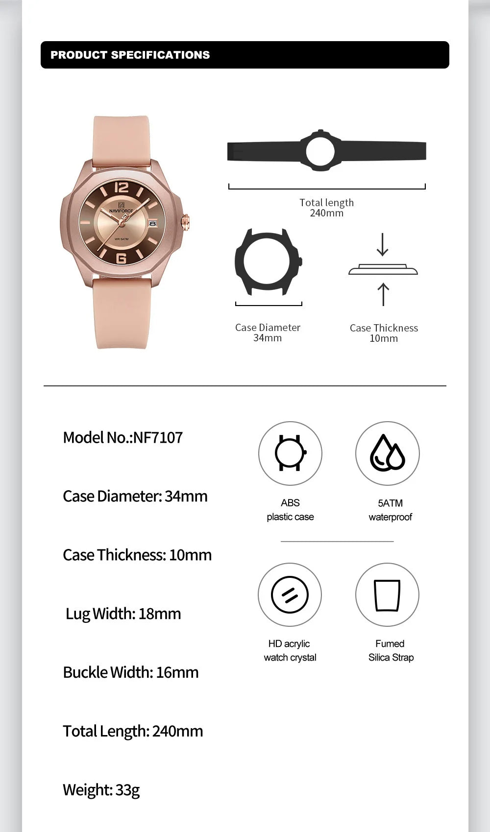 NAVIFORCE Watch Women's Luxury Quartz Watches Ladies Simple Style Silicone Strap Wrist Watch Date Display Clock Package Gifts