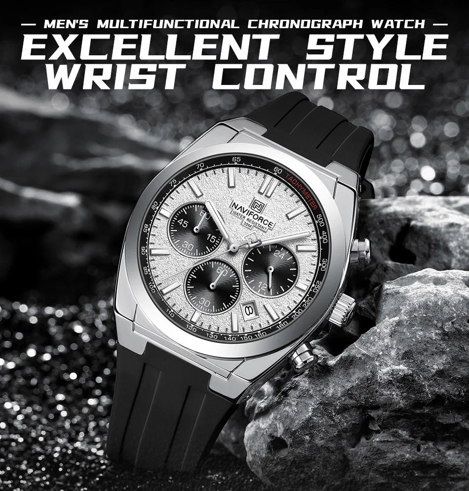 NAVIFORCE Brand Men's Fashion Luxury Quartz Wristwatches Sports 24 Hours and Date Display Waterproof Chronograph Clock Male Gift