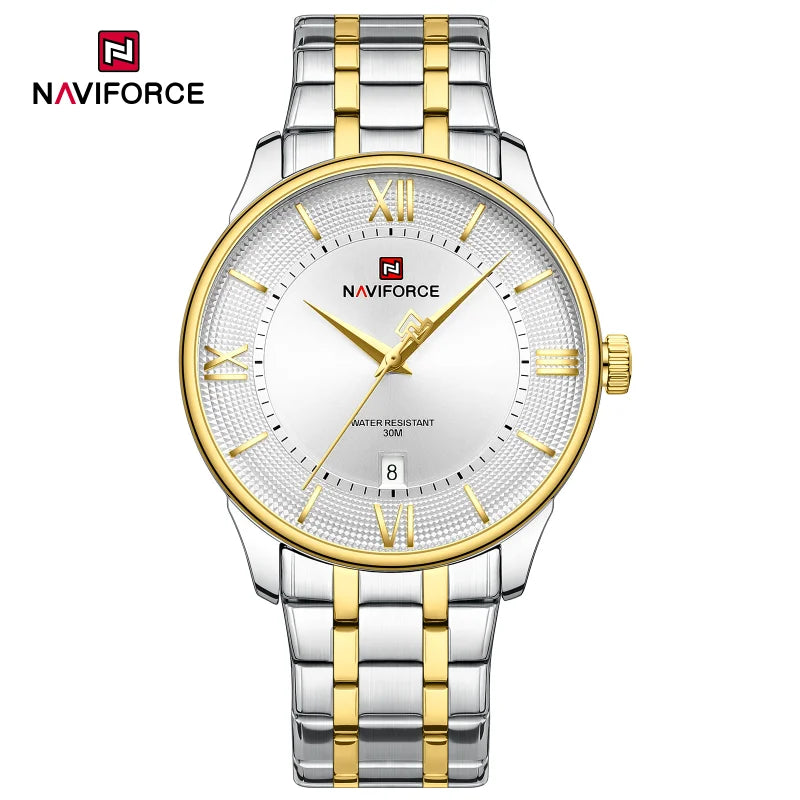 NAVIFORCE Men's Watch Stainless Steel Strap Waterproof Luxury Sport Male Quartz WristWatch Calendar Clock Reloj Hombre man gift