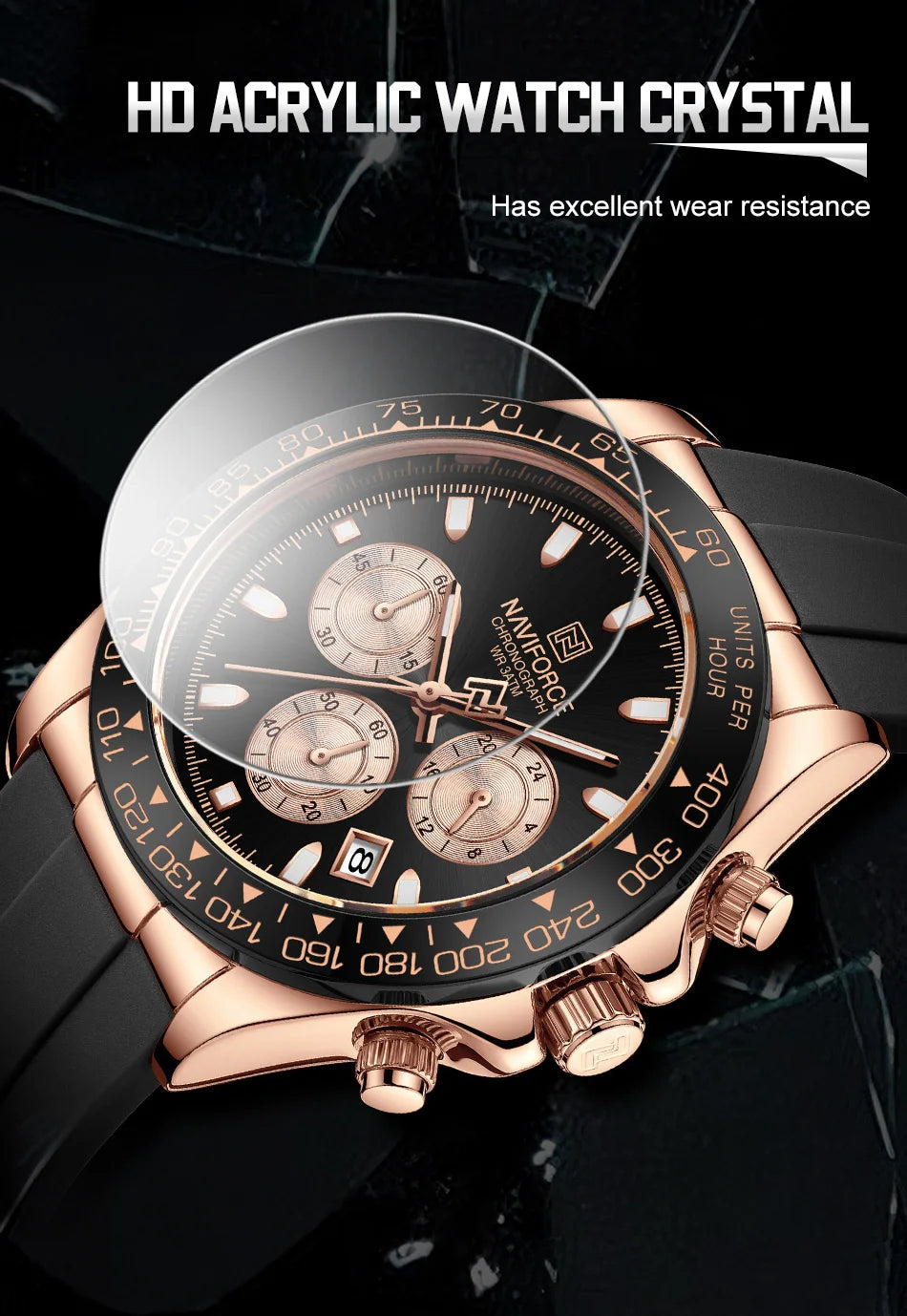 NAVIFORCE Quartz Men's Leisure Chronograph Watch Waterproof Luminous Silica Strap Unique Design Man Fashion Wristwatch Gift Box