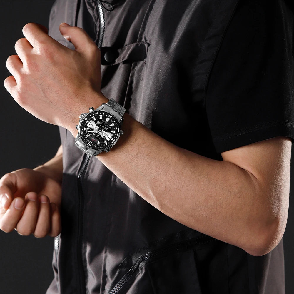 Gifts for Boyfriends NAVIFORCE Men's Silver Black Quartz Watch LCD Digital Waterproof  Wristwatch Male Luminous Hands Date Clock