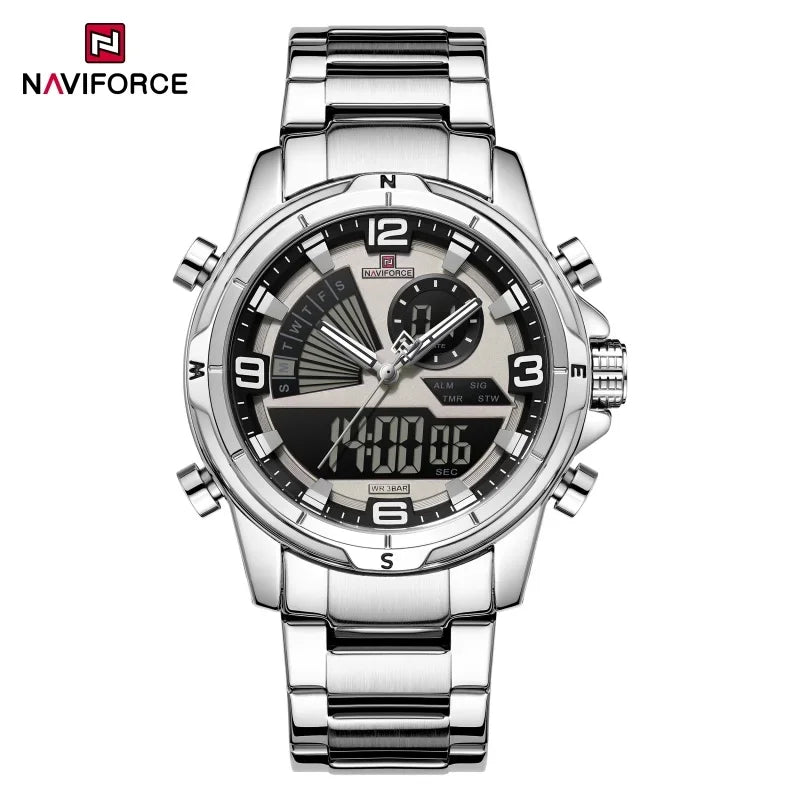 NAVIFORCE Luxury Mens Watches Military Chronograph Alarm Mode Quartz Wristwatches For Men Sports Month Calendar Waterproof Gift