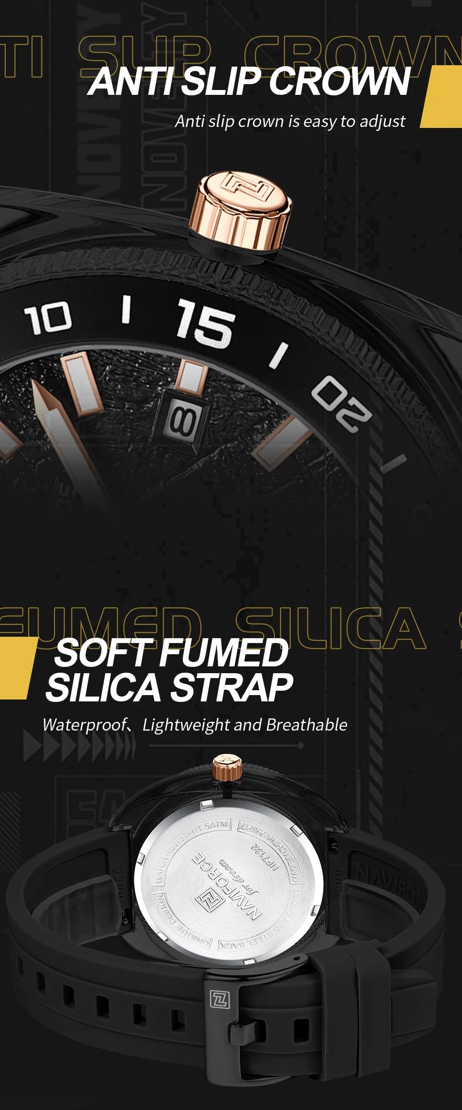 NAVIFROCE Classic Men's Watches Luminous Points Sports 50M Waterproof Watch Calendar Quartz Clock Men's Gift Relogio Masculino