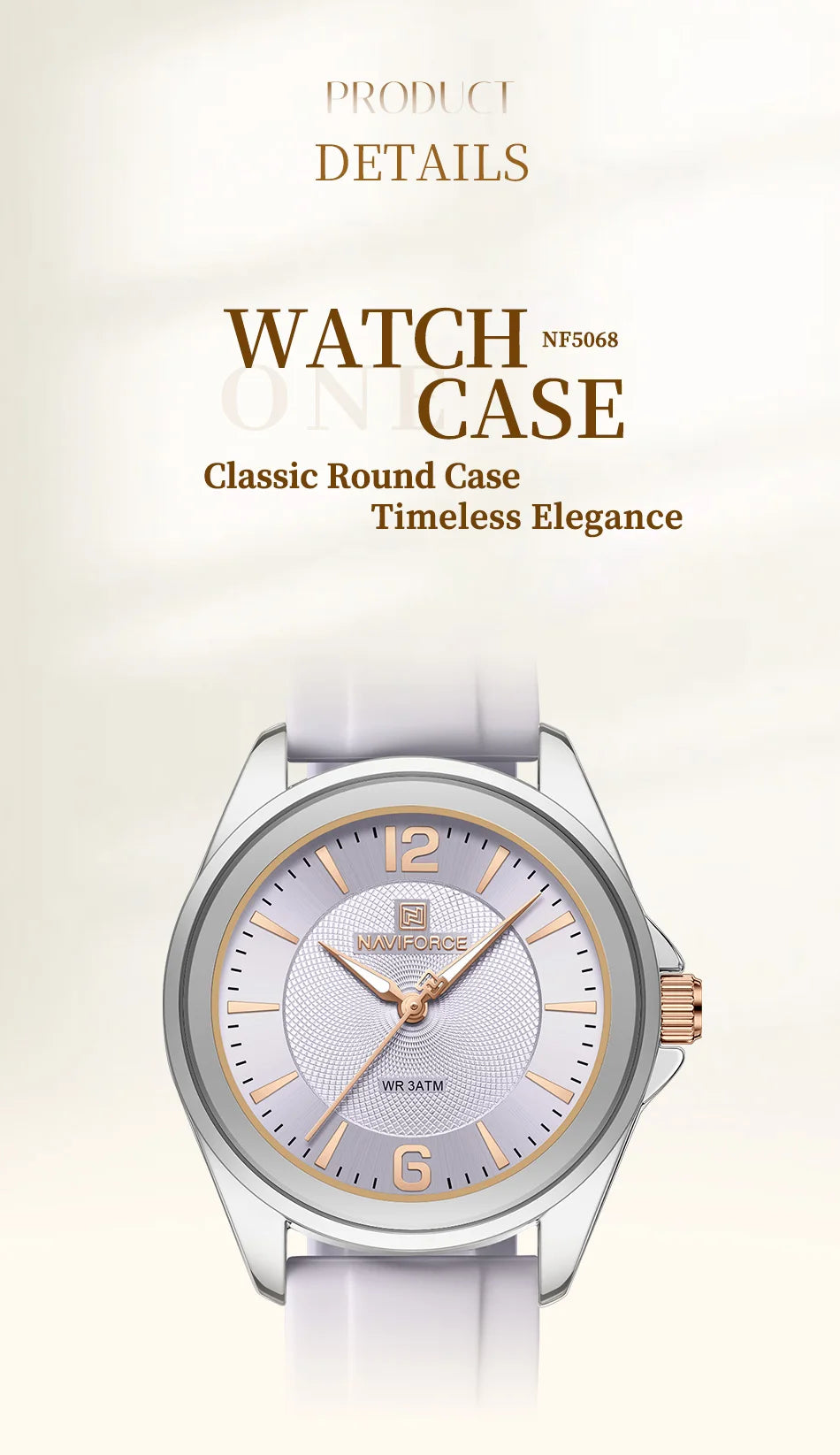 NAVIFORCE Top Brand Women's Quartz Watch Silicone Strap Fashionable Wristwatch Comfortable Girls Simple Gift Clock Box NF5068