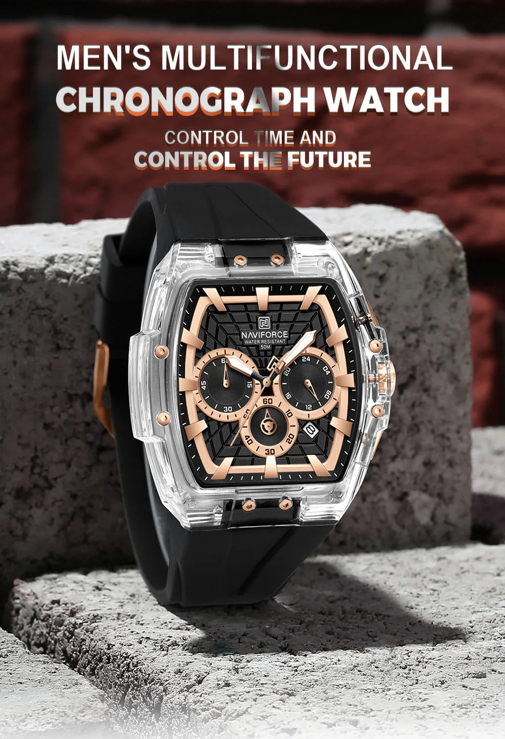 NAVIFORCE Men's Quartz Watch Waterproof Luminous Chronograph with Date Display 24-Hour Male Military Sports Wristwatch Gift Box
