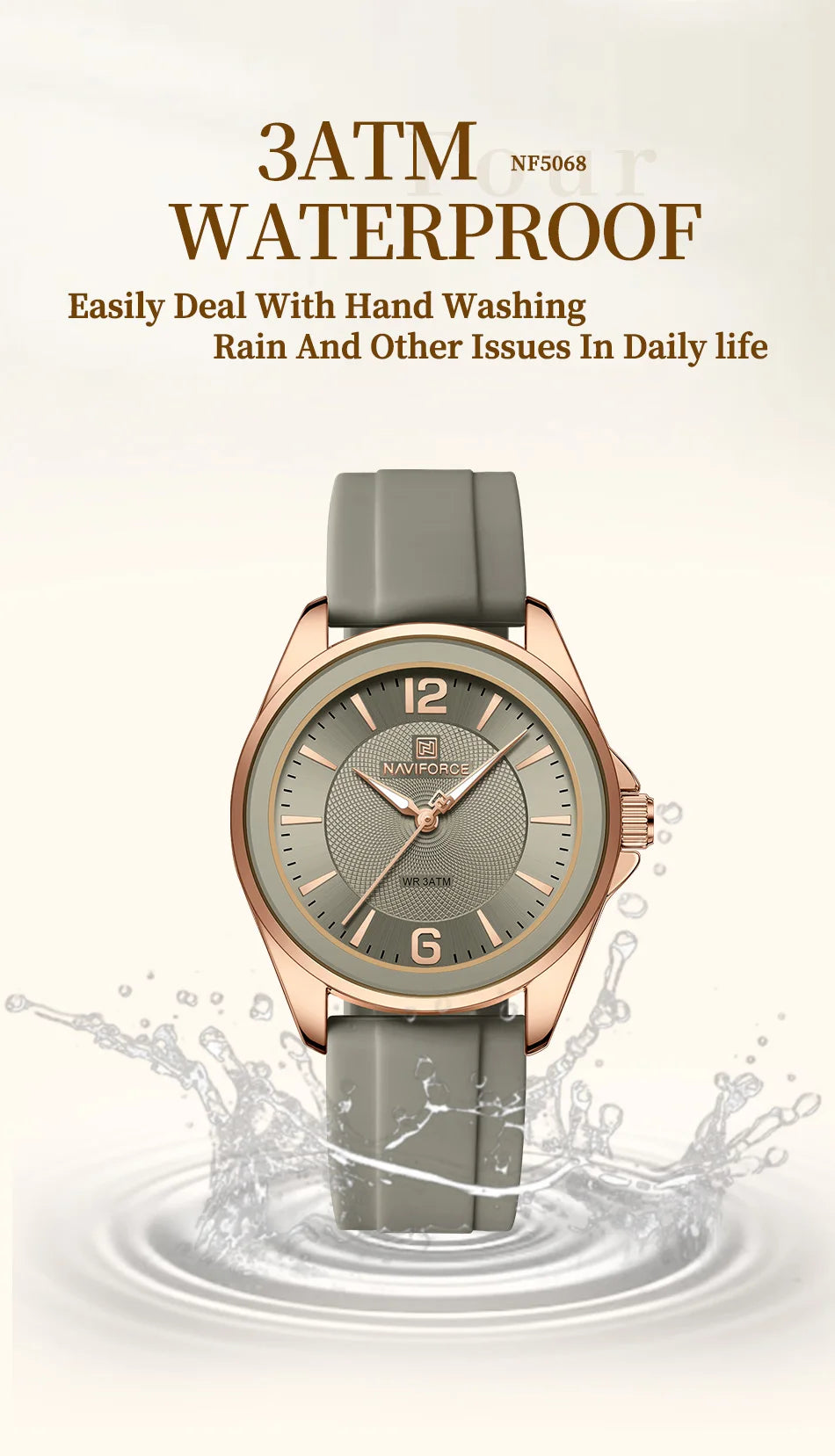 NAVIFORCE Women's Sports Casual Quartz Watch Comfortable Silicone Strap 3ATM Waterproof Wristwatch Relogios Feminino Gift Clock