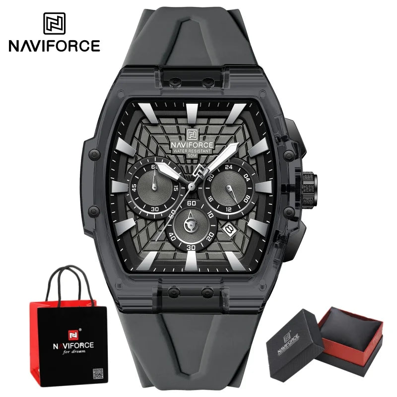NAVIFORCE Men's Quartz Watch Waterproof Luminous Chronograph with Date Display 24-Hour Male Military Sports Wristwatch Gift Box