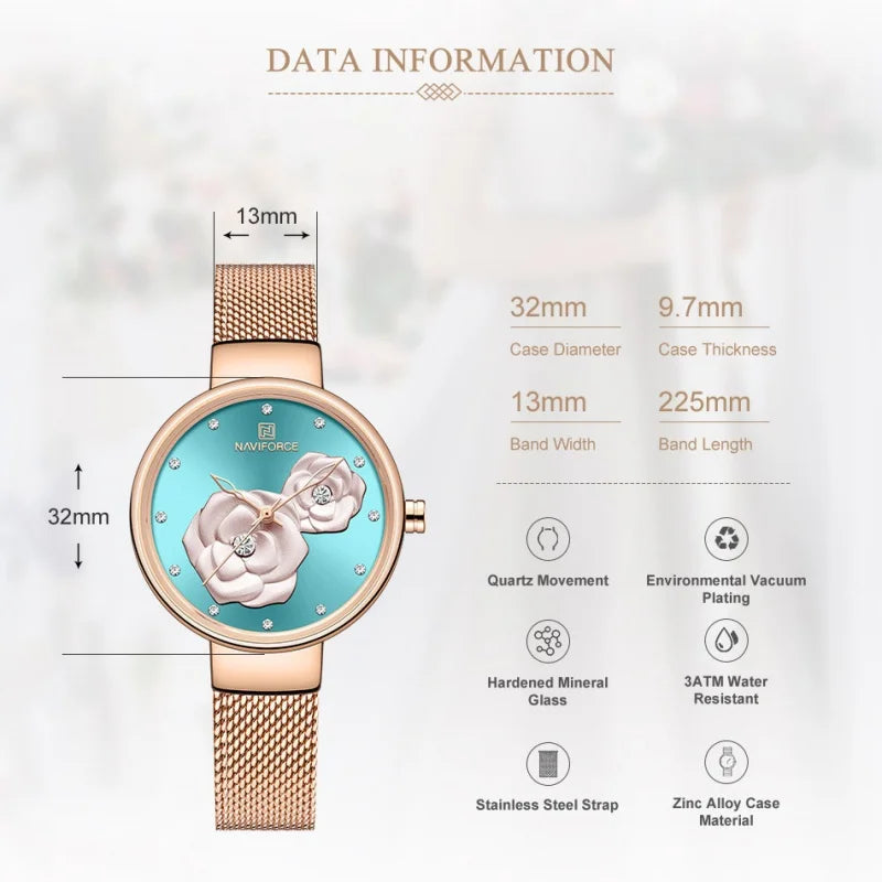 NAVIFORCE Woman's Quartz Watch Steel Band Creative Design Female Luxury Dress Clock Relogio Feminino Wristwatch Gift Box NF5013