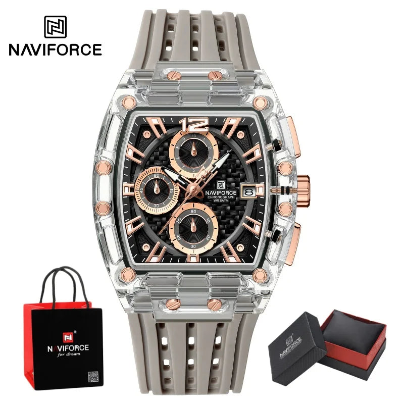 NAVIFORCE Man's Watch Quartz Chronograph 5ATM Waterproof Silicone Strap Fashion Sports Male Luxury Wristwatch Gifts Box NF7105