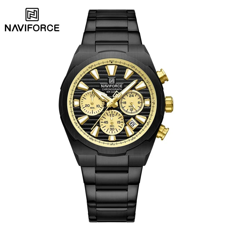 NAVIFORCE Watch For Men Mutifunction Chronograph Quartz Wristwatches Calendar display Military 24 Hours Luminous New Men Clock