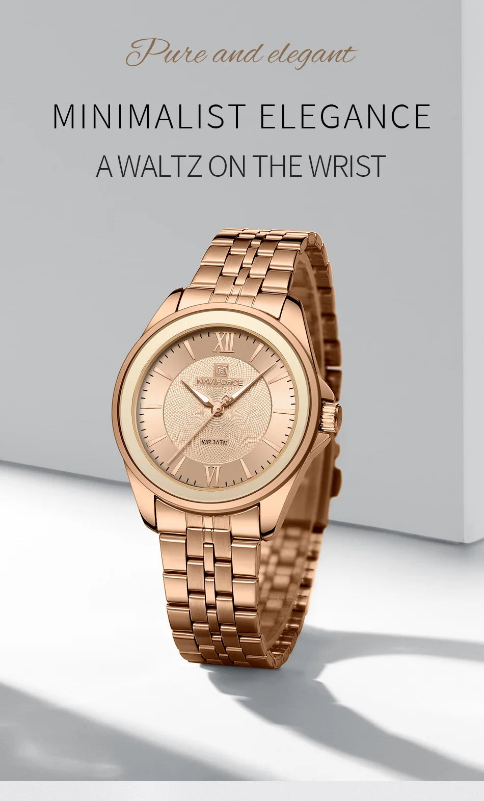 NAVIFORCE Women's Quartz Watch Elegant Casual Stainless Steel Strap 30m Waterproof Female Wristwatches Ladies Clock Reloj Mujer