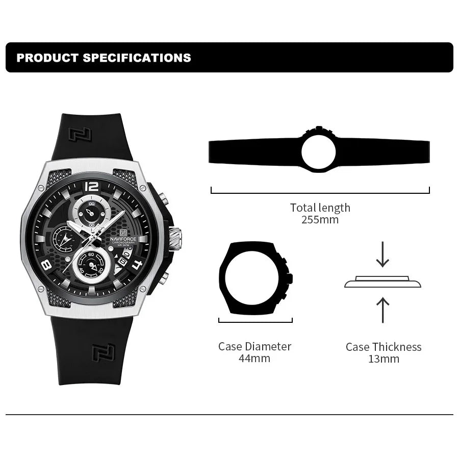 NAVIFORCE Men's Luxury Wristwatch Silicone Strap Casual Sport Luminous Water Resistant Male Quartz Watch Relogio Masculino 2024