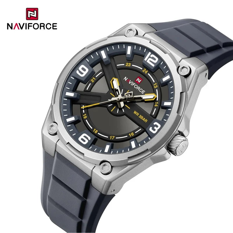 NAVIFOCE Luxury Business Men Waterproof Sport Watch Quartz Clock with Wheel Dial Silicone Man Gift Wristwatch Relogio Masculino
