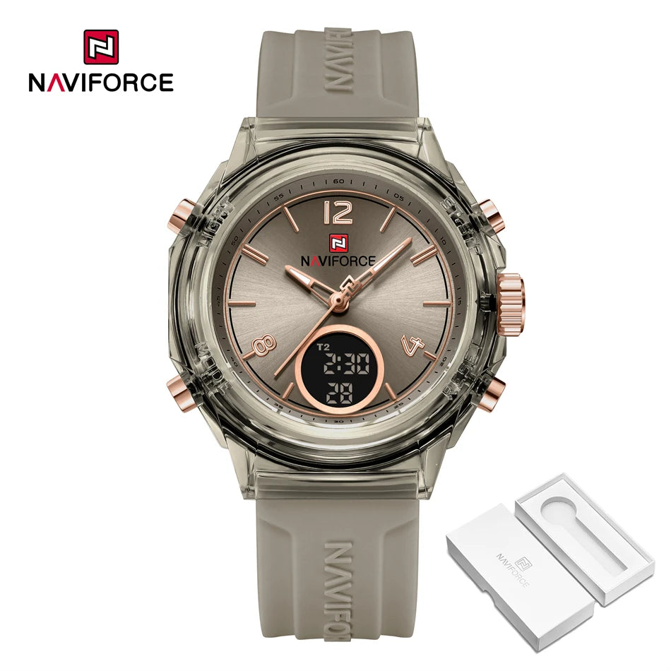 NAVIFORCE Original Watches For Woman Dual Display Lady Retro Female Quartz Watch Waterproof Round Dial Give for Girlfriend Gift