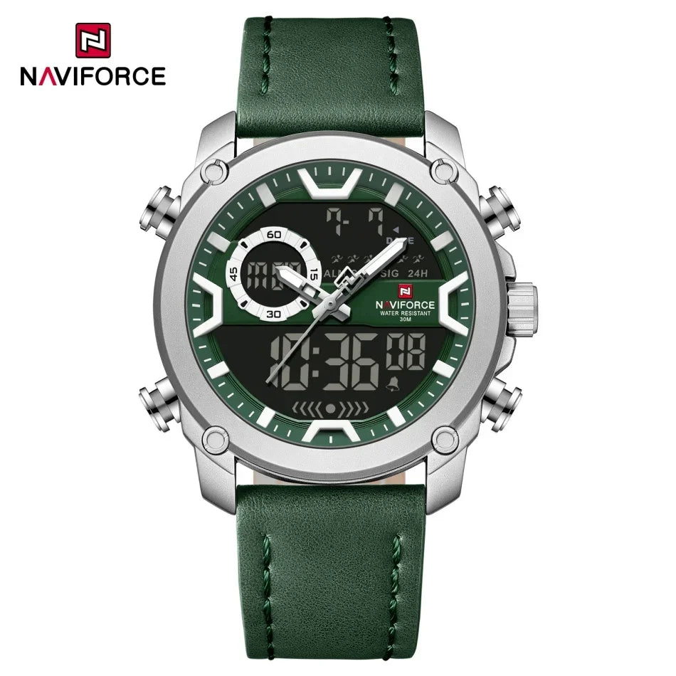 NAVIFORCE Mens Watch Original Simple Brand Quartz Watch Japan Movement Genuine Band Luminous Dual Display Watches For Men Gifts