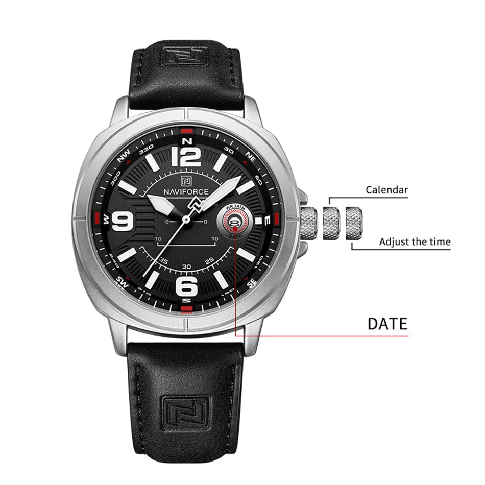 NAVIFORCE New Watches for Men Quartz Calendar 3ATM Waterproof Clocks High Quality PU Strap Male Business Wristwatch Reloj Hombre