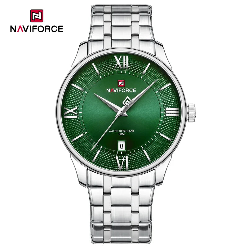 NAVIFORCE Men's Watch Stainless Steel Strap Waterproof Luxury Sport Male Quartz WristWatch Calendar Clock Reloj Hombre man gift