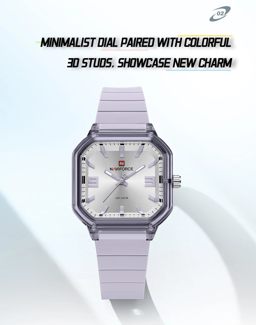 NAVIFORCE Women Polygon Watch Display Silicone Strap 50M Waterproof Luminous Fashionable Elegant Ladis Girls Wristwatch Gift Box