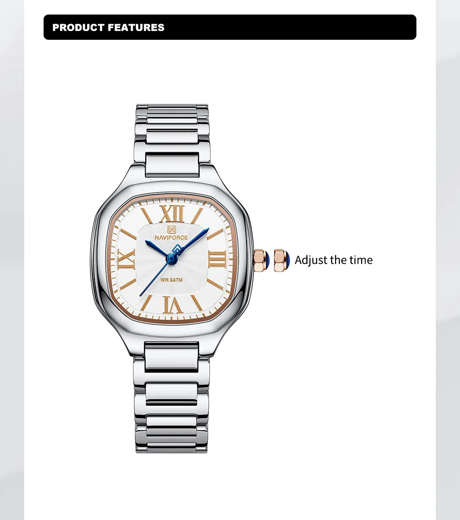 NAVIFORCE Brand Women Watch Stainless Steel Strap Waterproof Personality Fashion Female Quartz Wristwatch Relogio Feminino 2024