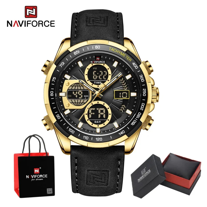 NAVIFORCE Man's Watch Quartz Chronograph Alarm Waterproof Big Clock Digital Military Luxury Male Wristwatch Gift Box NF9197L
