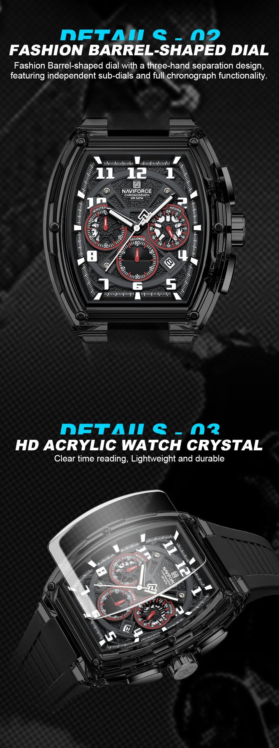 NAVIFORCE Men Fashion Watches Quartz Multifunction Chronograph 50M Waterproof Clock Silicone Strap Male Outdoor Sport Wristwatch