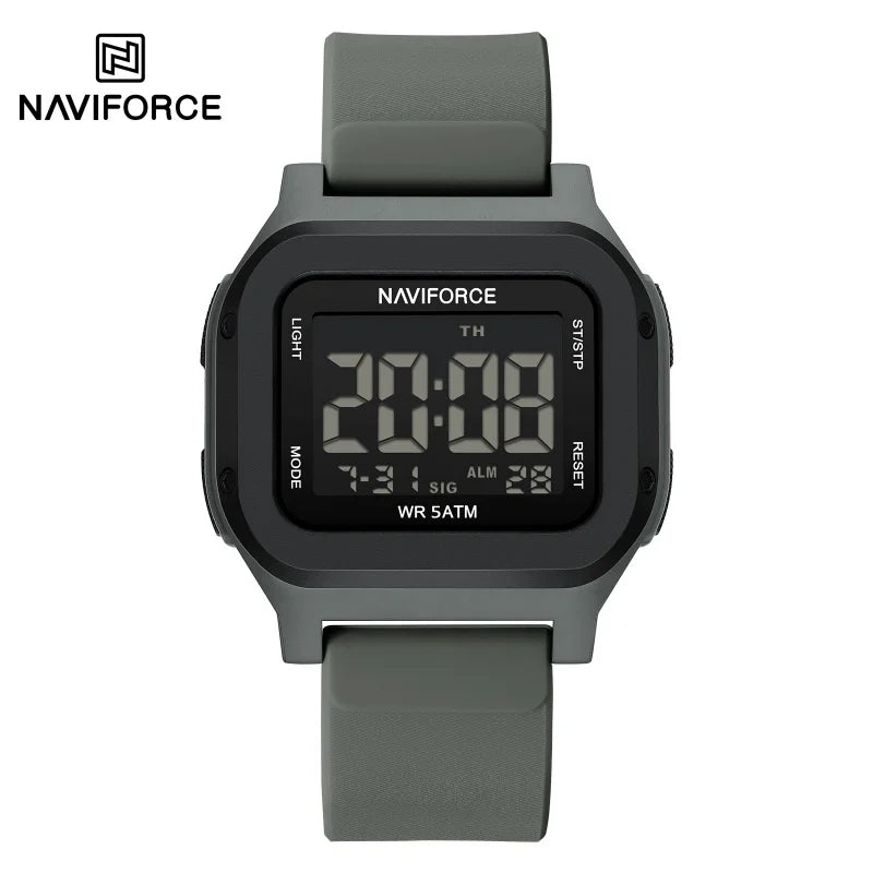 High Quality NAVIFORCE Men's Sport Wristwatch LCD Display 50m Waterproof Alarm Stopwatch BackLight Unique Square Case Gift Clock